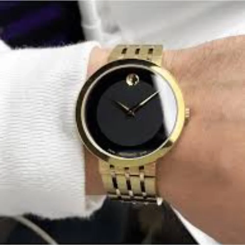 Movado Museum Esperanza Black Face Yellow Gold Tone Dial and Band PVD Watch EUC
